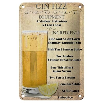 Cartel de chapa alcohol 12x18cm Gin Fizz Equipment decoración beige