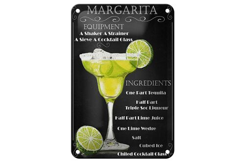 Blechschild Alkohol 12x18cm Margarita Equipment schwarze Dekoration