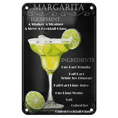 Tin sign alcohol 12x18cm Margarita Equipment black decoration