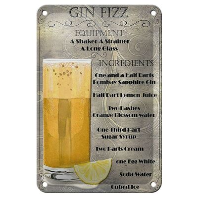 Tin sign alcohol 12x18cm Gin Fizz Equipment ingredients decoration