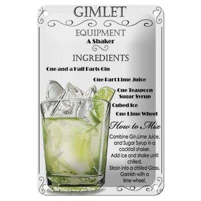 Blechschild Alkohol 12x18cm Gimlet Equipment ingredients Dekoration
