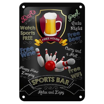 Letrero de chapa que dice decoración de bolos de cerveza de bar deportivo de 12x18 cm