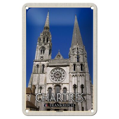Cartel de chapa de viaje, decoración de la catedral de Chartres, Francia, 12x18cm