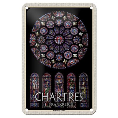 Cartel de chapa de viaje, 12x18cm, ventana de la catedral de Chartres, Francia
