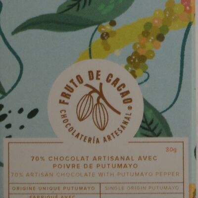 Barra de Chocolate Fruto de Cacao 70% Pimiento Putumayo