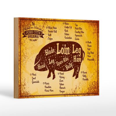 Plaque en bois cochon 18x12 cm Découpes de porc décoration boucherie bio