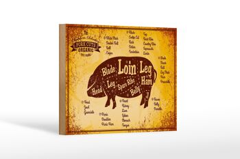 Plaque en bois cochon 18x12 cm Découpes de porc décoration boucherie bio 1