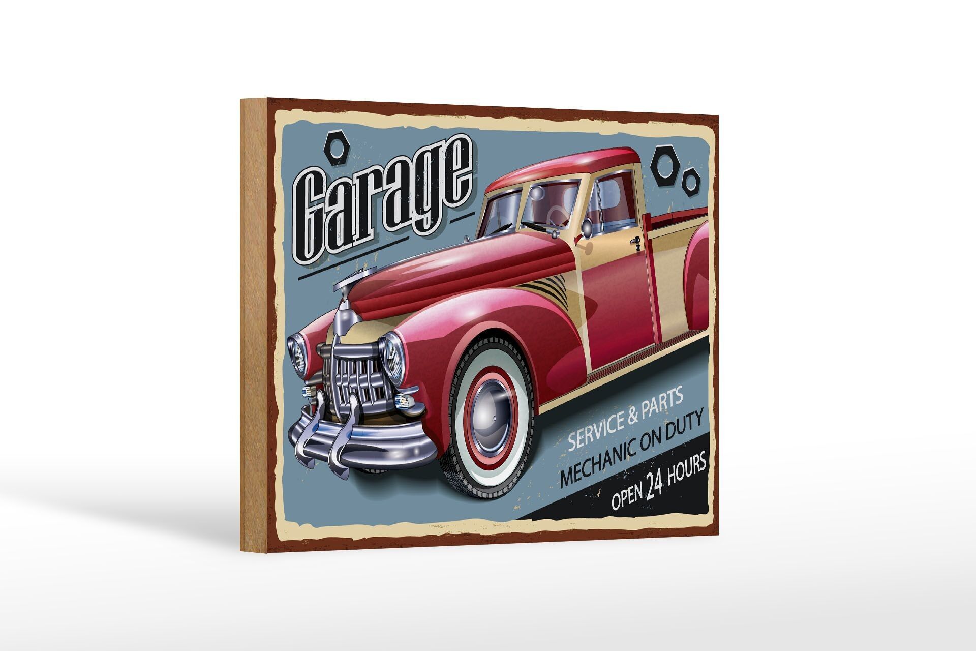 Wooden sign retro 18x12cm car garage service parts open 24