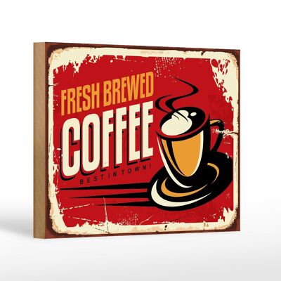 Panneau en bois rétro 18x12 cm café meilleur café de la ville
