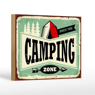 Cartello in legno retrò 18x12 cm Camping Zone Outdoor Adventure Decorazione