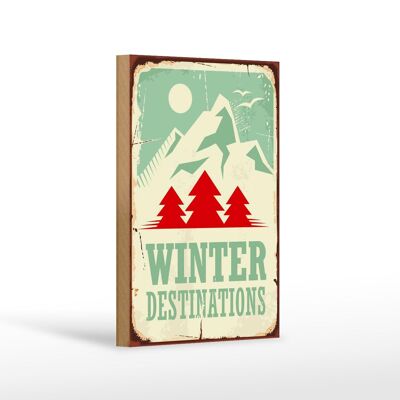 Cartel de madera retro 12x18 cm Esquí destinos invernales aventura