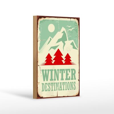 Holzschild Retro 12x18 cm Ski winter destinations Abenteuer