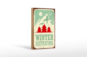 Panneau en bois rétro 12x18 cm Ski destinations hiver aventure 1