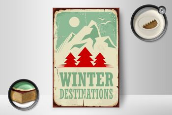 Panneau en bois rétro 12x18 cm Ski destinations hiver aventure 2
