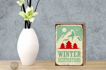 Panneau en bois rétro 12x18 cm Ski destinations hiver aventure 3