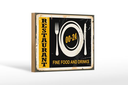 Holzschild Retro 18x12 cm Restaurant Essen Fine Food Drinks