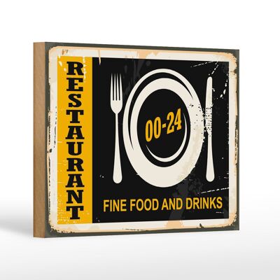 Holzschild Retro 18x12 cm Restaurant Essen Fine Food Drinks