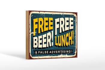 Panneau en bois rétro 18x12 cm Décoration déjeuner bière gratuite 1