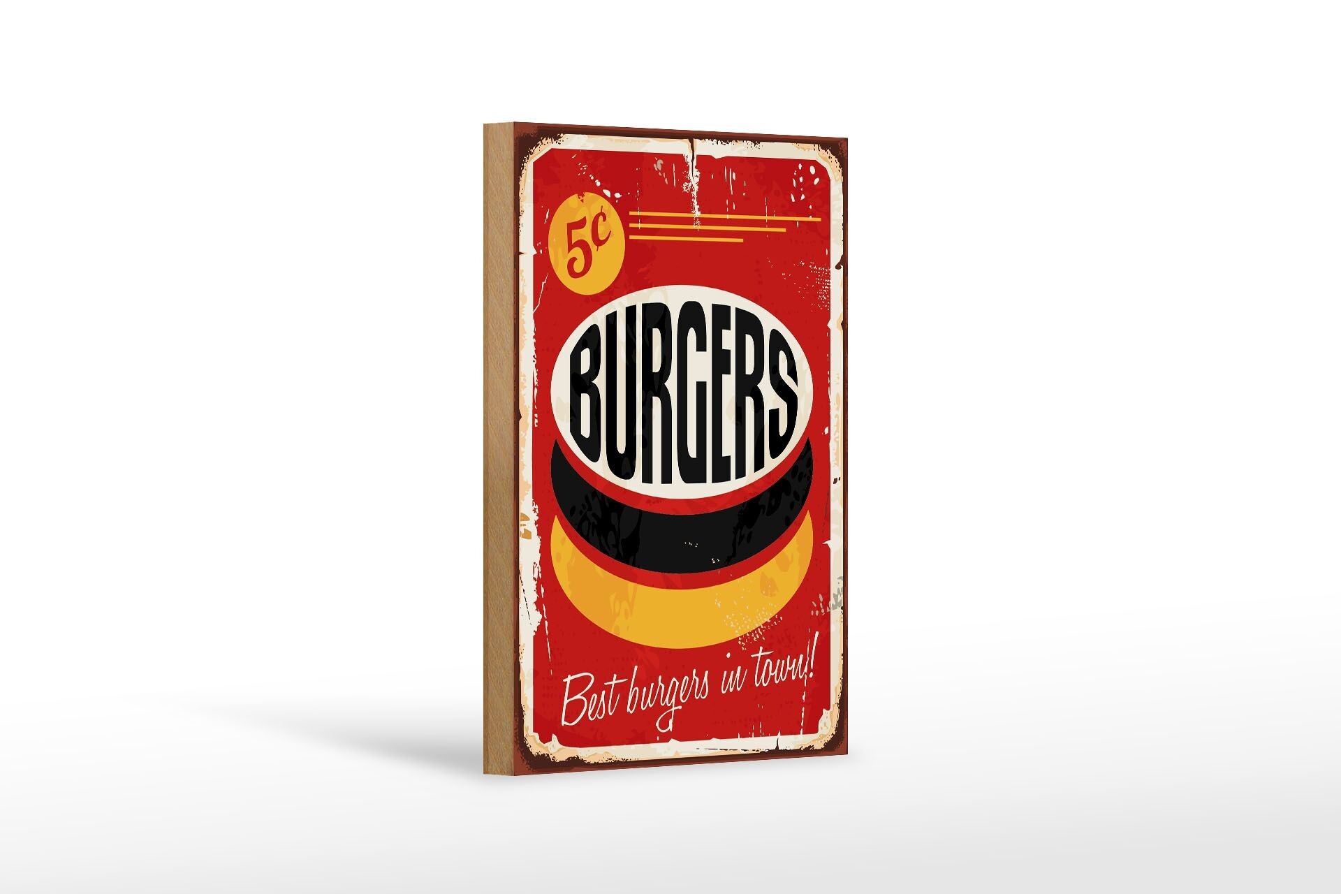 Wooden sign retro 12x18 cm burgers best in town fast food decoration