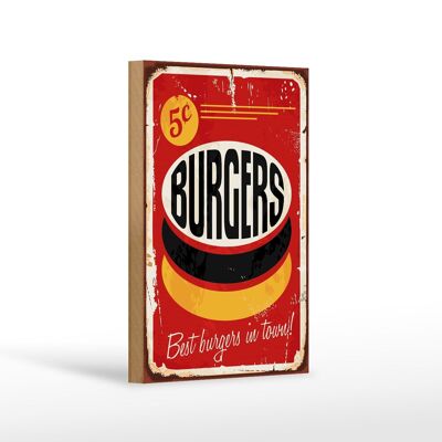 Panneau en bois rétro 12x18 cm burgers best in town décoration fast food