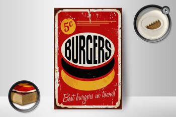 Panneau en bois rétro 12x18 cm burgers best in town décoration fast food 2