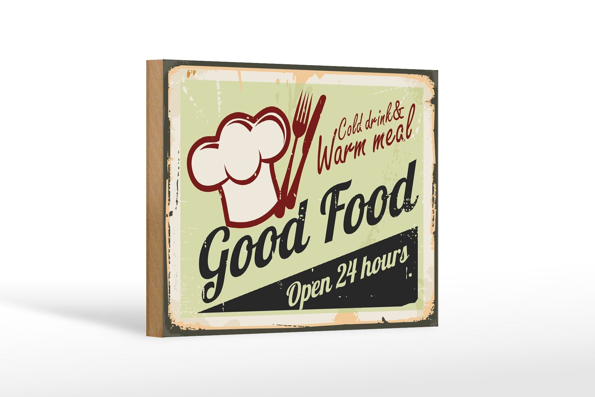 Targa in legno retrò 18x12 cm Good Food gold drink open 24 decoro