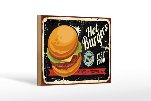 Holzschild Retro 18x12 cm hot burgers best in town Dekoration