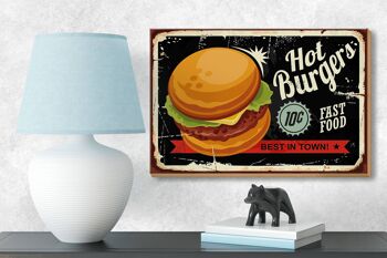 Panneau en bois rétro 18x12 cm hot burgers décoration best in town 3