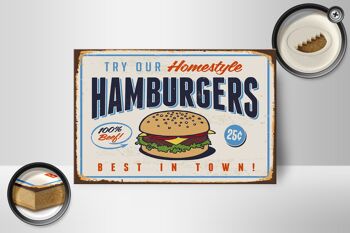 Panneau en bois rétro 18x12 cm décoration hamburgers best in town 2