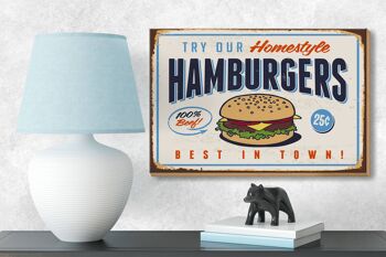 Panneau en bois rétro 18x12 cm décoration hamburgers best in town 3