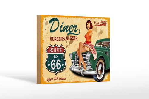 Holzschild Pinup 18x12 cm Retro diner burgers beer Dekoration