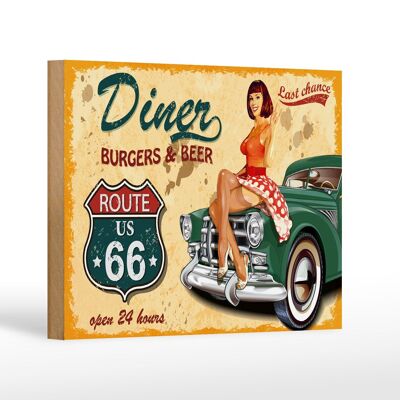 Panneau en bois Pinup 18x12 cm Décoration rétro diner burgers bière