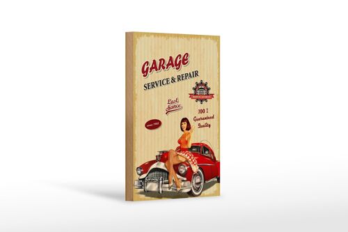 Holzschild Pinup Retro 12x18 cm Garage Service Repair Auto