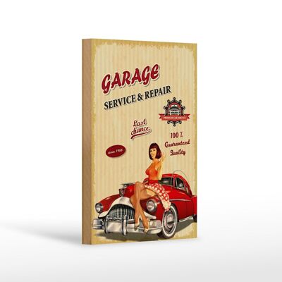 Holzschild Pinup Retro 12x18 cm Garage Service Repair Auto