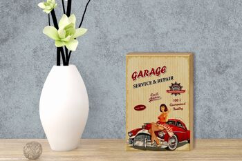 Panneau en bois Pinup Retro 12x18 cm Garage Service Réparation Voiture 3