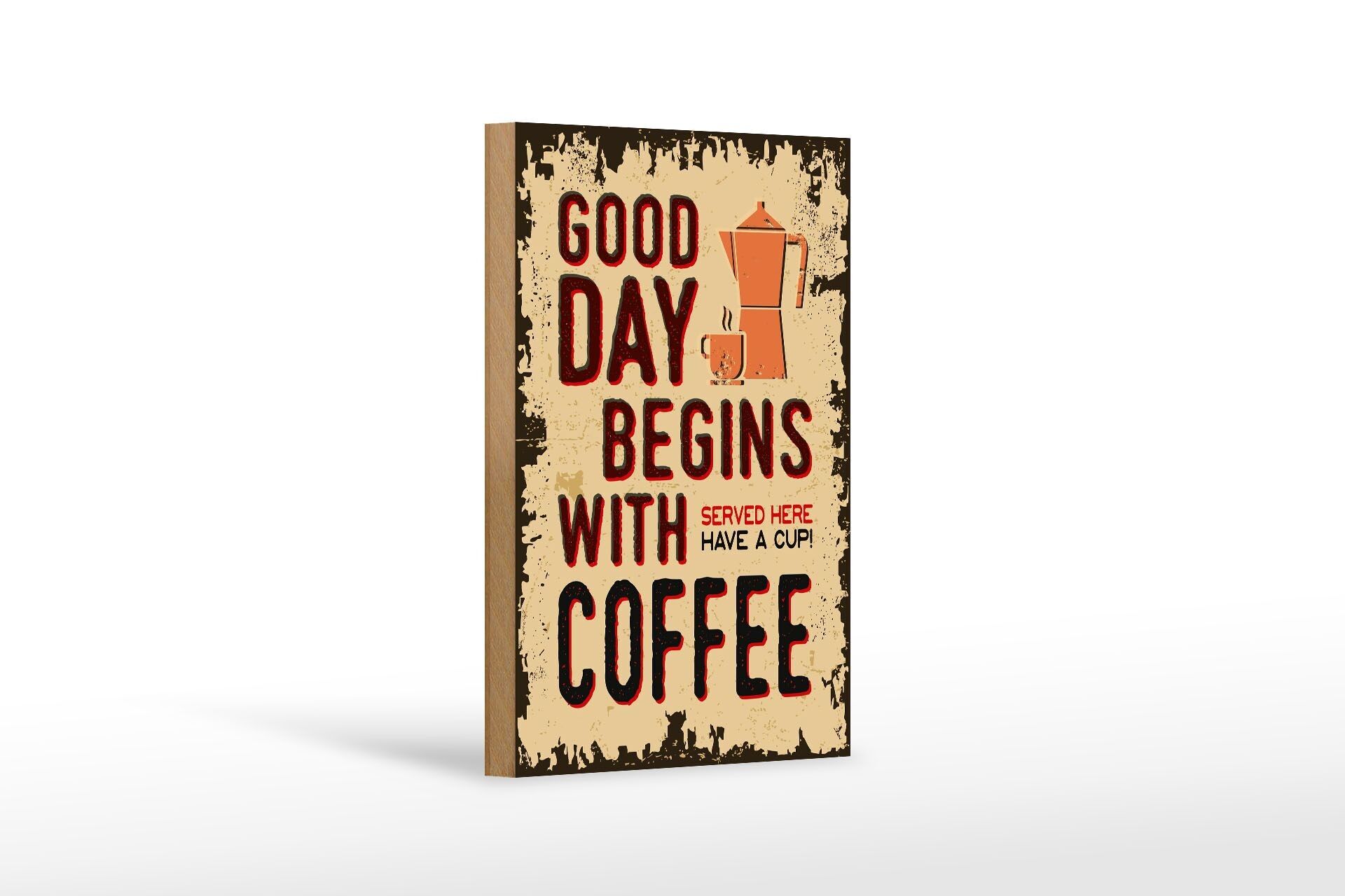 Targa in legno retrò 12x18 cm caffè buona giornata inizia decorazione caffè