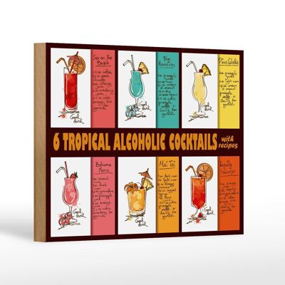 Cartel de madera 18x12 cm 6 recetas de cócteles tropicales decoración