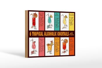 Plaque en bois 18x12 cm décoration 6 recettes de cocktails tropicaux 1