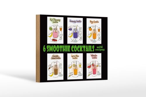 Holzschild 18x12 cm 6 smoothie cocktails recipes Dekoration