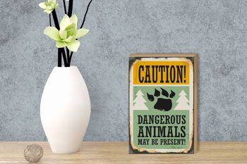 Panneau en bois rétro 12x18 cm Attention décoration animaux dangereux 3