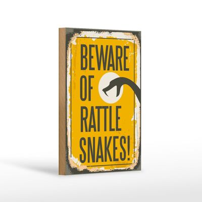 Holzschild Retro 12x18 cm Schlange beware of rattle snakes