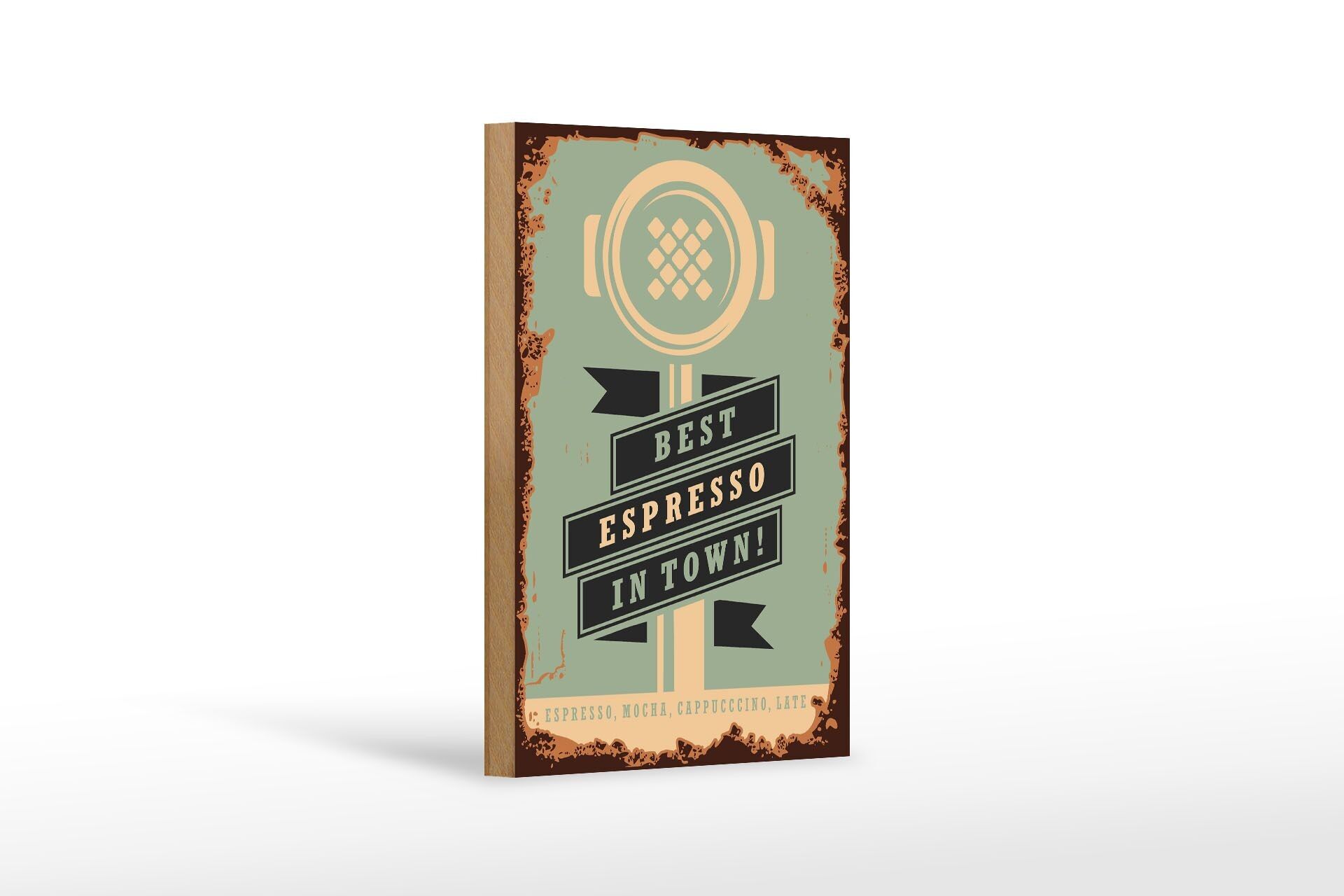 Targa in legno retrò 12x18 cm caffè miglior espresso in città!