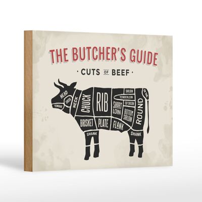 Wooden sign cow 18x12 cm beef cuts meat butcher shop decoration
