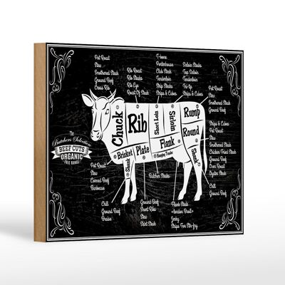Wooden sign cow 18x12 cm beef cuts organic butcher shop decoration