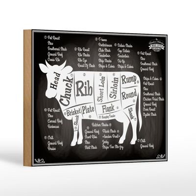Cartel de madera vaca 18x12 cm Cortes de ternera carne ecológica carnicería