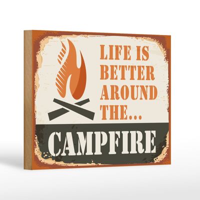 Letrero de madera camping 18x12cm Fogata la vida es mejor al aire libre