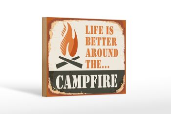Panneau en bois camping 18x12cm La vie au feu de camp est meilleure en plein air 1
