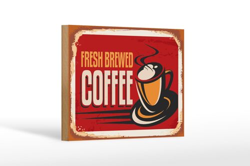 Holzschild Kaffee 18x12cm Retro Kaffee fresh brewed Dekoration