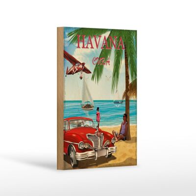 Targa in legno Havana 12x18 cm Decorazione con palma per le vacanze retrò di Cuba