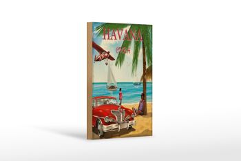 Panneau en bois La Havane 12x18 cm Cuba décoration de palmier de vacances rétro 1